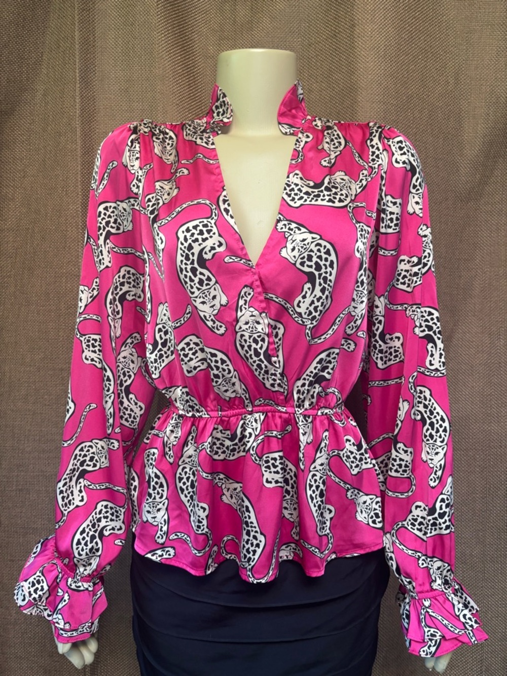 Hot Pink Leopard Print Wrap Blouse